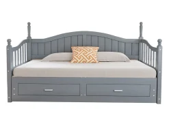 Sofá-cama dobrável em madeira maciça 90/180x200 cm com gavetas e colunas romanas - Cinza