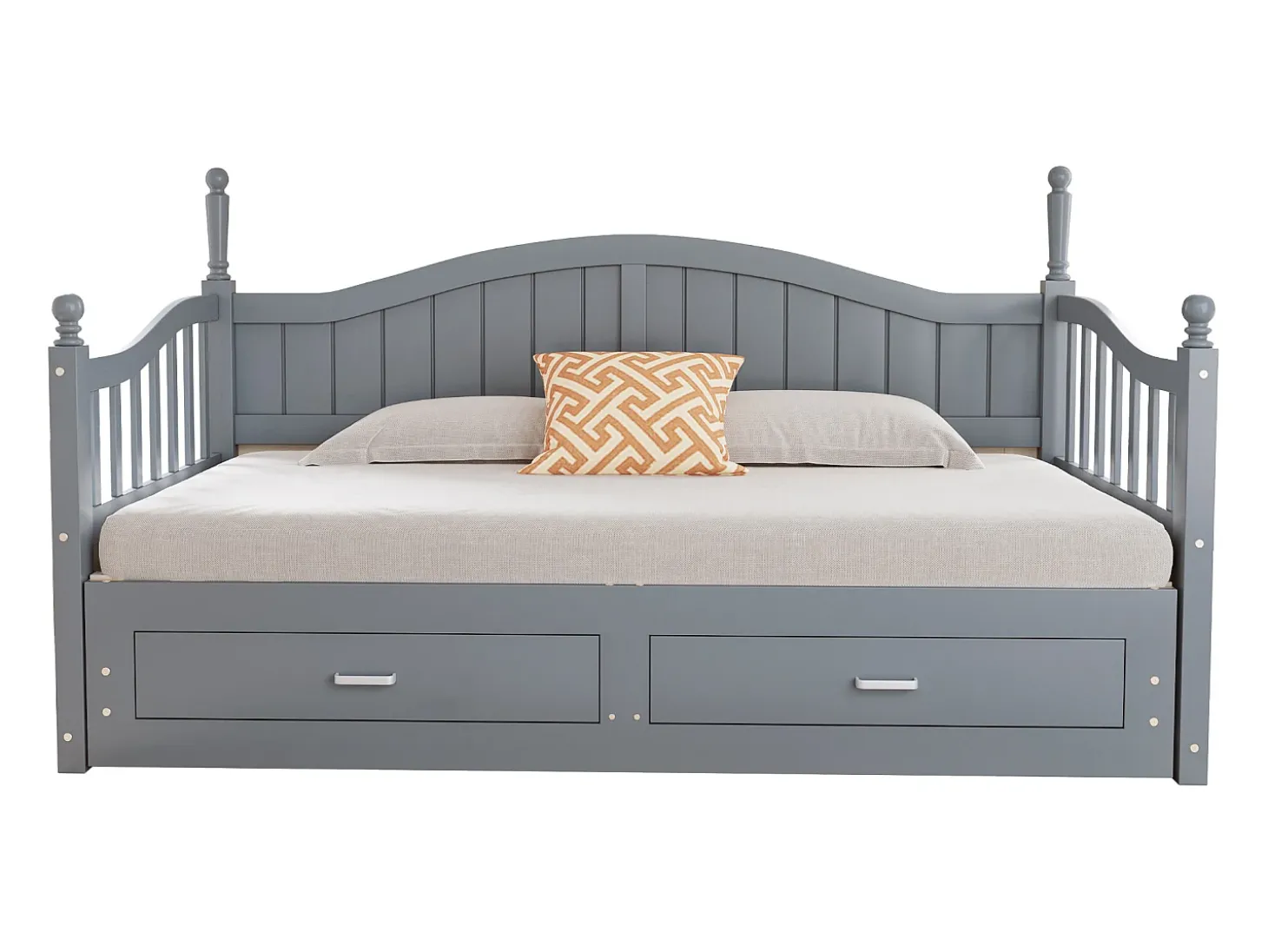 Sofá-cama dobrável em madeira maciça 90/180x200 cm com gavetas e colunas romanas - Cinza