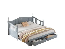 Sofá-cama dobrável em madeira maciça 90/180x200 cm com gavetas e colunas romanas - Cinza