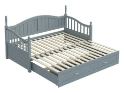 Sofá-cama dobrável em madeira maciça 90/180x200 cm com gavetas e colunas romanas - Cinza