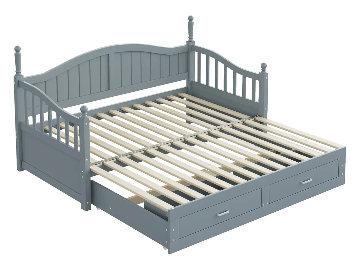 Sofá-cama dobrável em madeira maciça 90/180x200 cm com gavetas e colunas romanas - Cinza