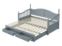 Sofá-cama dobrável em madeira maciça 90/180x200 cm com gavetas e colunas romanas - Cinza