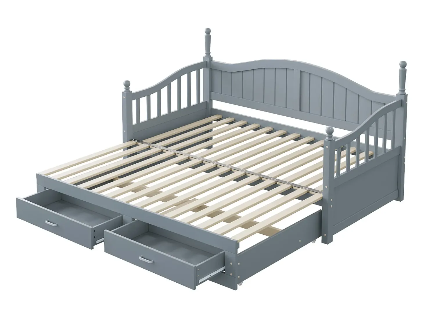 Sofá-cama dobrável em madeira maciça 90/180x200 cm com gavetas e colunas romanas - Cinza