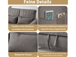 Sofá-cama dobrável extensível de 2 lugares - 95 x 120 cm - encosto ajustável - tecido de algodão e linho - cinza