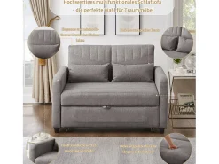 Sofá-cama dobrável extensível de 2 lugares - 95 x 120 cm - encosto ajustável - tecido de algodão e linho - cinza