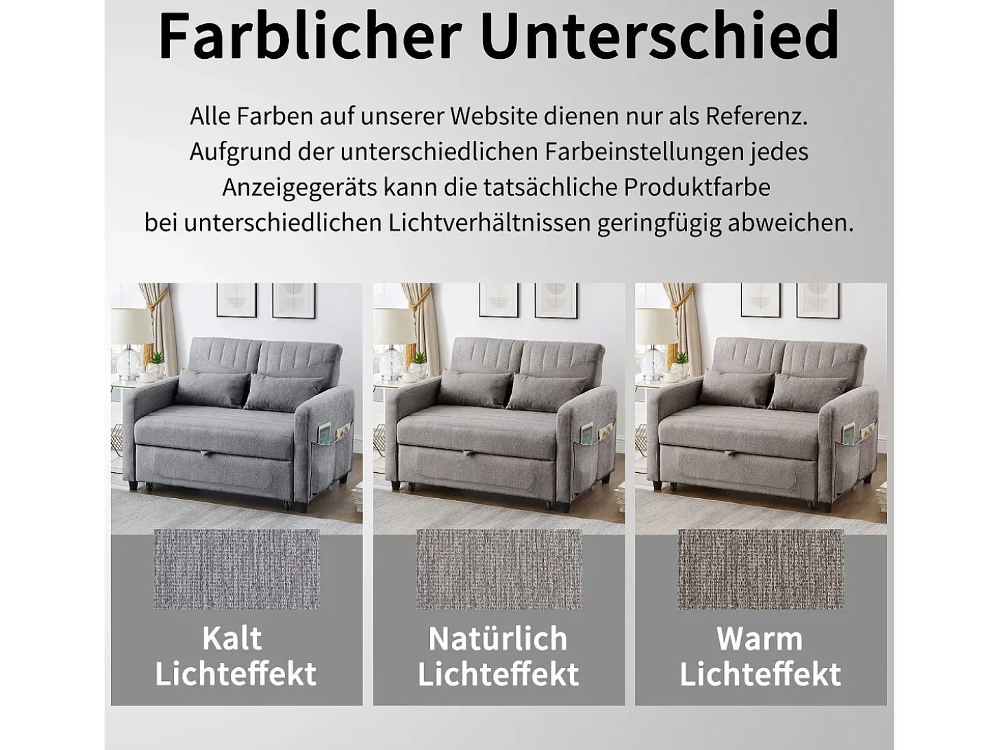 Sofá-cama dobrável extensível de 2 lugares - 95 x 120 cm - encosto ajustável - tecido de algodão e linho - cinza
