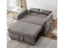 Sofá-cama dobrável extensível de 2 lugares - 95 x 120 cm - encosto ajustável - tecido de algodão e linho - cinza