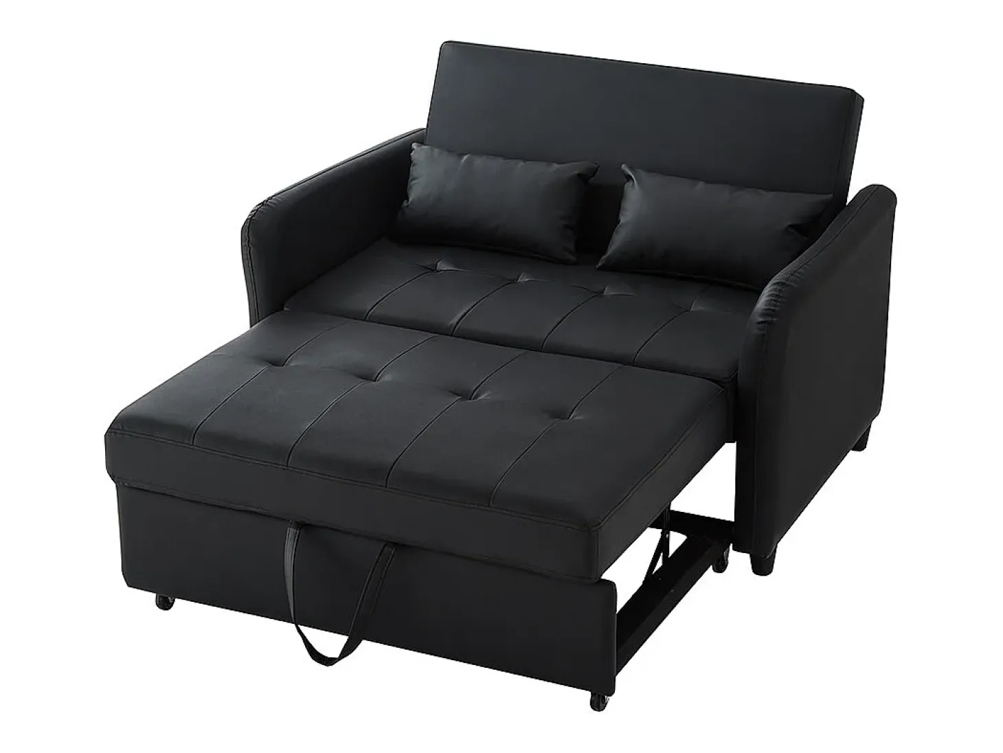 Sofá-cama duplo rebatível, encosto regulável, material PU resistente à água, preto