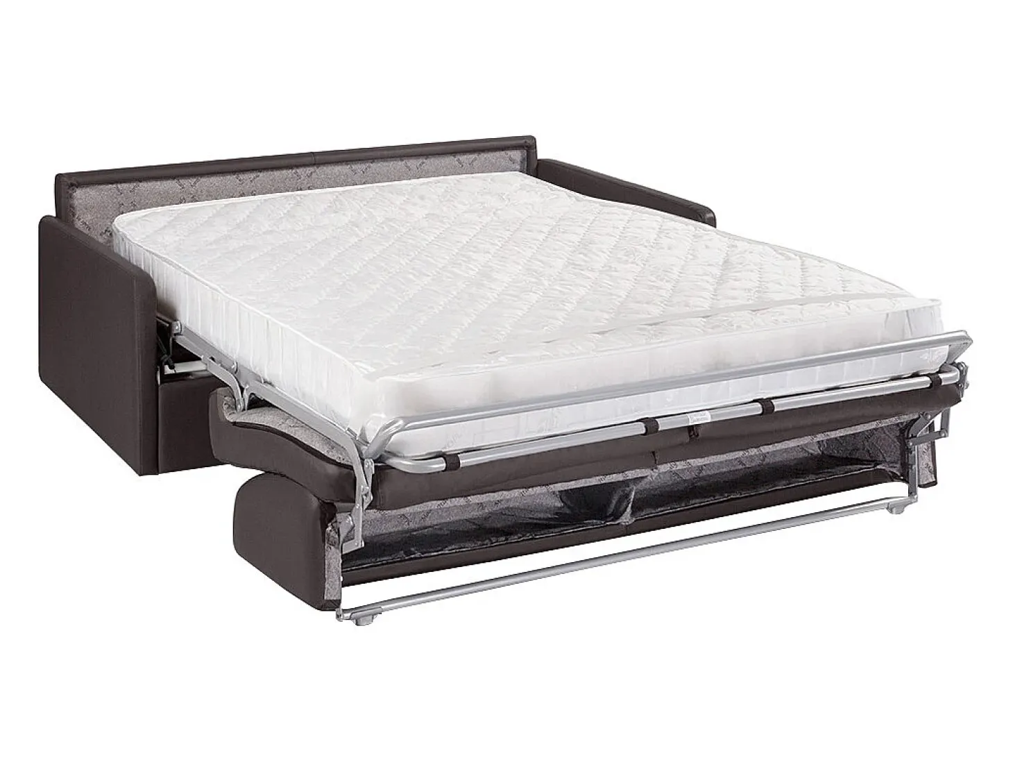 Sofá-cama em couro sintético cinza com assento de memória de forma 160 cm ripas largas 18 cm CALIFE