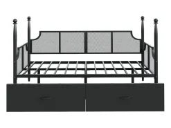 Sofá-cama em ferro forjado 90x200 cm - com 2 gavetas - estrutura metálica - com compartimento de armazenamento - preto
