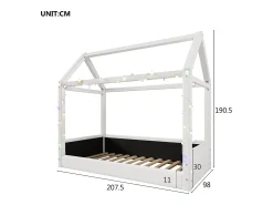 Sofá-cama estofado - 90 x 200 cm - com LEDs + dossel - MDF - bege
