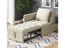 Sofá-cama estofado 3 em 1 - 60 x 150 cm - Sofá com encosto ajustável - Tecido de linho - Bege