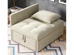 Sofá-cama estofado 3 em 1 - 60 x 150 cm - Sofá com encosto ajustável - Tecido de linho - Bege