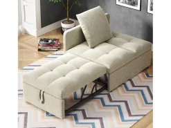 Sofá-cama estofado 3 em 1 - 60 x 150 cm - Sofá com encosto ajustável - Tecido de linho - Bege