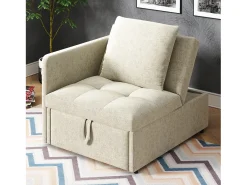 Sofá-cama estofado 3 em 1 - 60 x 150 cm - Sofá com encosto ajustável - Tecido de linho - Bege