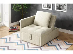 Sofá-cama estofado 3 em 1 - 60 x 150 cm - Sofá com encosto ajustável - Tecido de linho - Bege