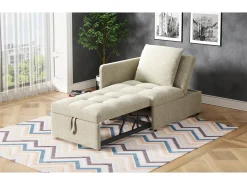 Sofá-cama estofado 3 em 1 - 60 x 150 cm - Sofá com encosto ajustável - Tecido de linho - Bege