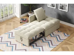 Sofá-cama estofado 3 em 1 - 60 x 150 cm - Sofá com encosto ajustável - Tecido de linho - Bege