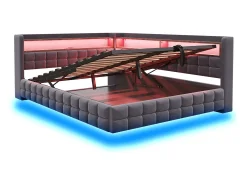 Sofá-cama estofado 140x200 cm - con luz LED - con tomada + porta USB + porta de carregamento Type-C - Cinza escuro​ (colchão não incluído)