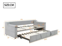 Sofá-cama estofado 90x190 cm - com porta de carregamento USB - com sistema de áudio Bluetooth inteligente - tecido veludo - cinza claro