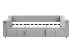 Sofá-cama estofado 90x190 cm - com porta de carregamento USB - com sistema de áudio Bluetooth inteligente - tecido veludo - cinza claro