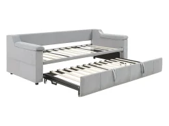 Sofá-cama estofado 90x190 cm - com porta de carregamento USB - com sistema de áudio Bluetooth inteligente - tecido veludo - cinza claro