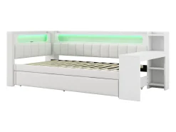 Sofá-cama estofado 90x200 cm - com portas USB e LED - com cama de baixo e escrivaninha - branco (sem colchão)