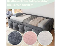 Sofá-cama extensível estofado - 90/180 x 190 cm - com base ripada - veludo - cinza