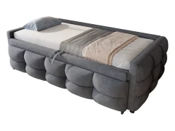 Sofá-cama extensível estofado - 90/180 x 190 cm - com base ripada - veludo - cinza
