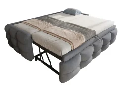 Sofá-cama extensível estofado - 90/180 x 190 cm - com base ripada - veludo - cinza