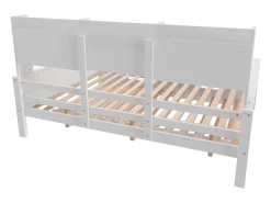 Sofá-cama extensível 140x200 cm com cama auxiliar 90x190 cm – madeira de pinho, estrado e baú de arrumação – cama multifuncional branca (sem colchão)