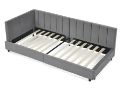Sofá-cama individual 90x200cm com costas altas, estrado de ripas, veludo cinzento