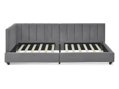 Sofá-cama individual 90x200cm com costas altas, estrado de ripas, veludo cinzento