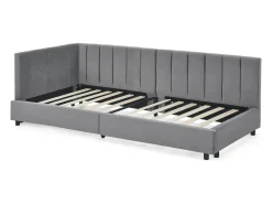 Sofá-cama individual 90x200cm com costas altas, estrado de ripas, veludo cinzento