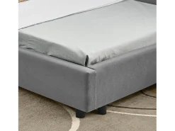 Sofá-cama individual 90x200cm com costas altas, estrado de ripas, veludo cinzento