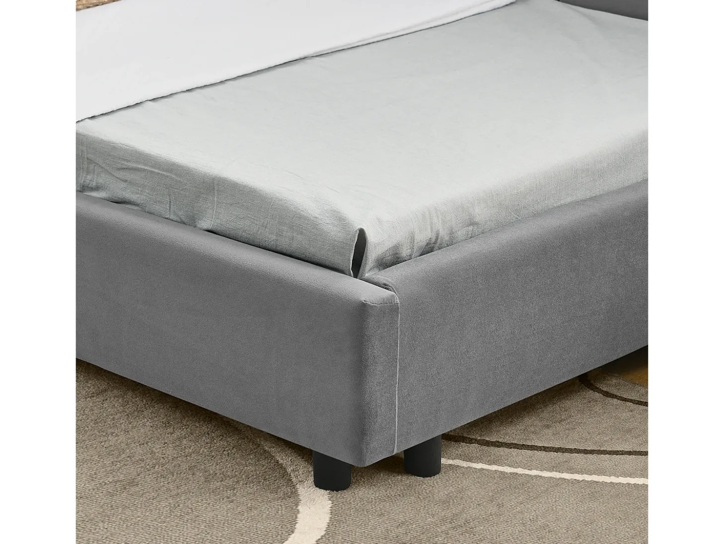 Sofá-cama individual 90x200cm com costas altas, estrado de ripas, veludo cinzento