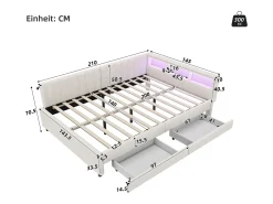 Sofá-cama infantil - 140 x 200 cm - cabeceira com arrumação + luzes LED - 2 gavetas - roupa de cama - bege