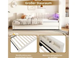 Sofá-cama infantil - 90 x 200 cm - espaço de arrumação acima da cama - com USB + LEDs - com cama extraível de 90 x 190 cm - linho + MDF - bege