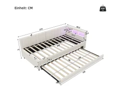 Sofá-cama infantil - 90 x 200 cm - espaço de arrumação acima da cama - com USB + LEDs - com cama extraível de 90 x 190 cm - linho + MDF - bege