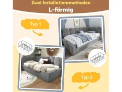 Sofá-cama infantil estofado com armazenamento - 90 x 190 cm - Veludo + Metal + Madeira compensada - Cinza