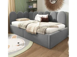 Sofá-cama infantil estofado com armazenamento - 90 x 190 cm - Veludo + Metal + Madeira compensada - Cinza