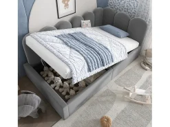 Sofá-cama infantil estofado com armazenamento - 90 x 190 cm - Veludo + Metal + Madeira compensada - Cinza