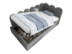 Sofá-cama infantil estofado com armazenamento - 90 x 190 cm - Veludo + Metal + Madeira compensada - Cinza