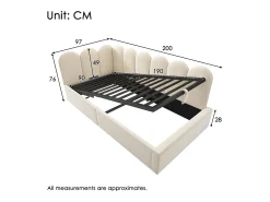 Sofá-cama infantil estofado com armazenamento - 90 x 190 cm - Veludo + Metal + Madeira compensada - Bege