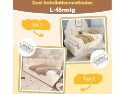 Sofá-cama infantil estofado com armazenamento - 90 x 190 cm - Veludo + Metal + Madeira compensada - Bege