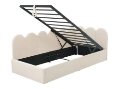 Sofá-cama infantil estofado com armazenamento - 90 x 190 cm - Veludo + Metal + Madeira compensada - Bege