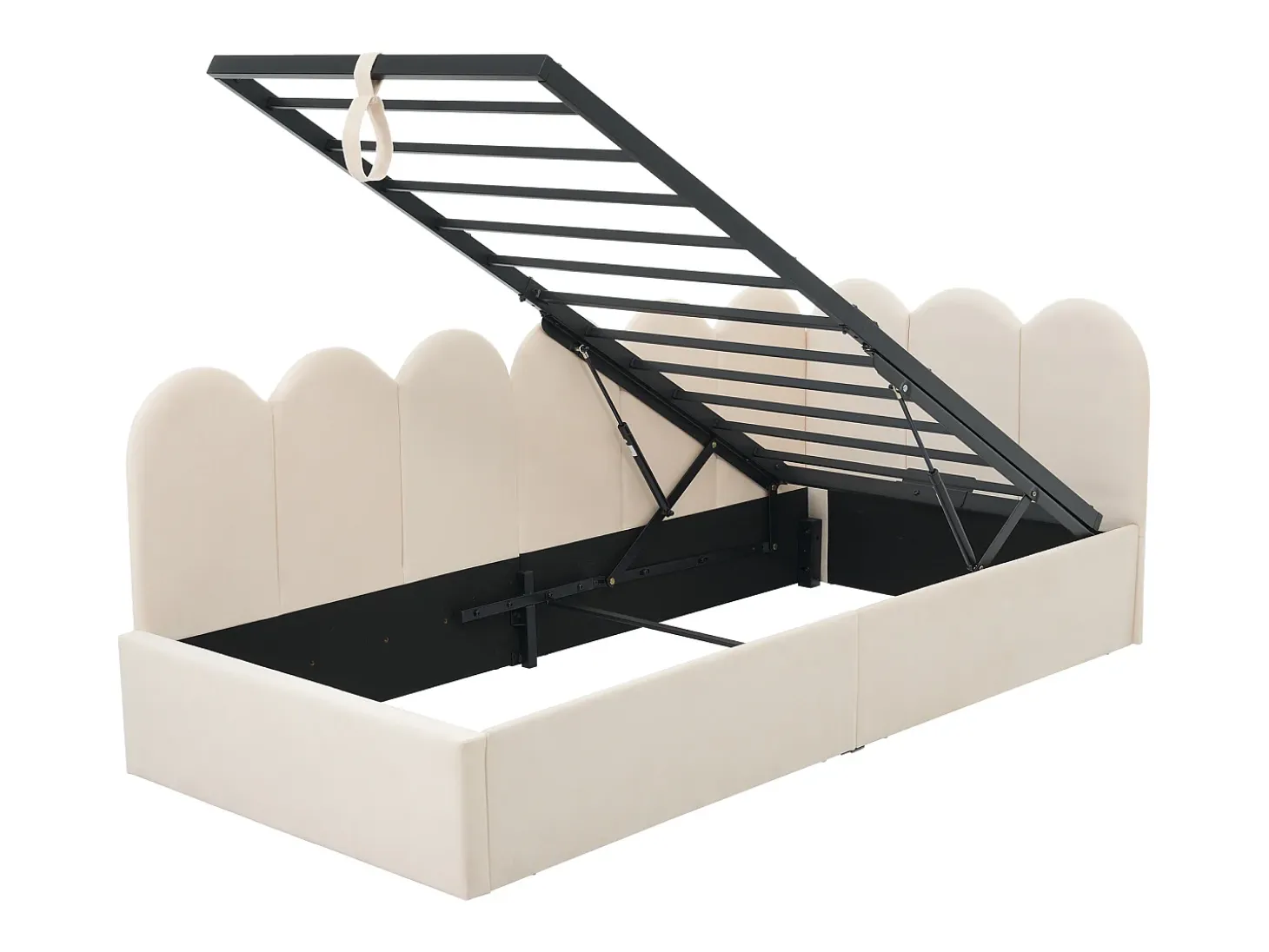 Sofá-cama infantil estofado com armazenamento - 90 x 190 cm - Veludo + Metal + Madeira compensada - Bege