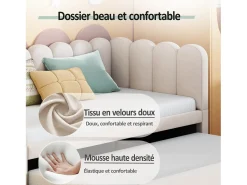 Sofá-cama infantil estofado 2 em 1 - 90/180 x 200 cm - em L - veludo + contraplacado + MDF - bege