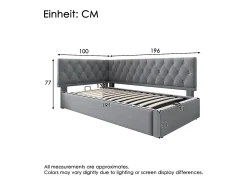 Sofá-cama infantil estofado - 90 x 190 cm - com armazenamento hidráulico - veludo - cinza