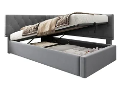 Sofá-cama infantil estofado - 90 x 190 cm - com armazenamento hidráulico - veludo - cinza